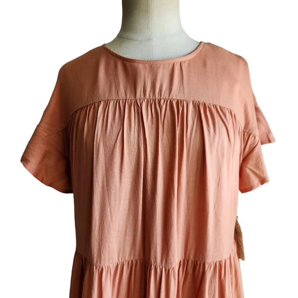 Altar'd State Linen Blend Mini Dress in Peach Coral Size Small